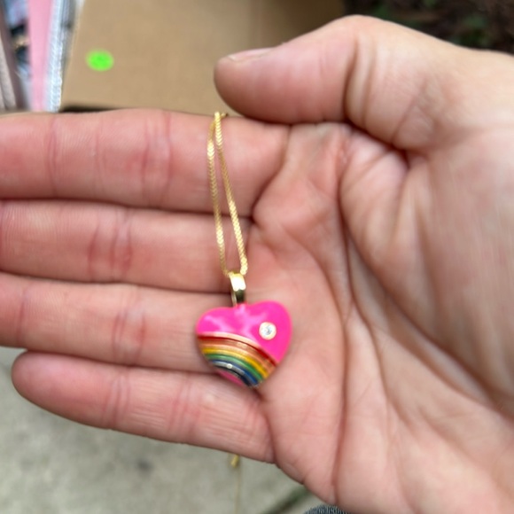Jewelry - Pink and gold rainbow heart necklace